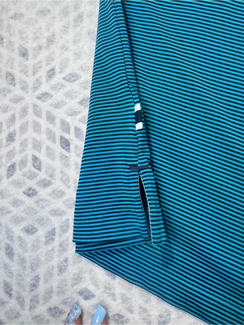 adiPure by Adidas Men’s Golf Polo Medium Blue Green Stripe Performance Shirt - Picture 9 of 11